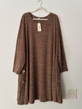 Agnes Orinda Womens Plus 4X Tunic Dress Brown Button Pockets Long Sleeve NWT